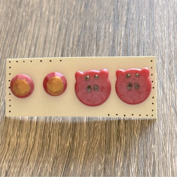 Jewelry - Handmade pig/ gold and pink coins earrings